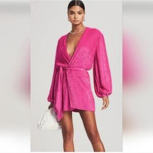 Retrofete Gabrielle Robe Dress in Pink Sequins Size Large NWT Long Sleeve
